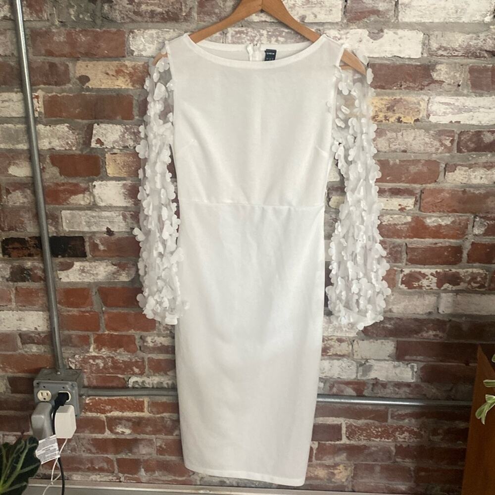 Shein White Sheer Floral Balloon Sleeve Short Dress Size 4